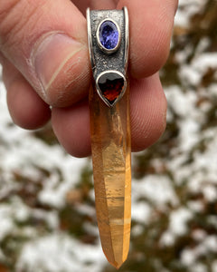 Tangerin Kvarts, Tanzanit, Turmalin - Hänge - 925 Silver