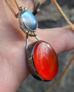 Månsten, Karneol -  Hänge - 925 Silver / 18kt Guld